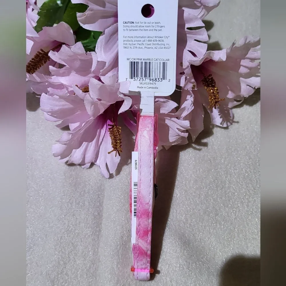 Whisker City NWT Pink Marble Easy Release Adjustable Adult Cat Collar 8in-12in